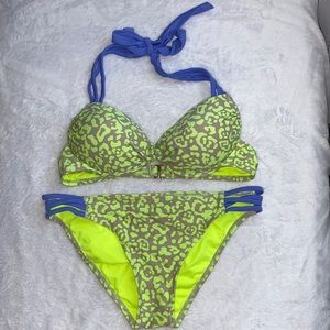 Green and grey leopard print bikini